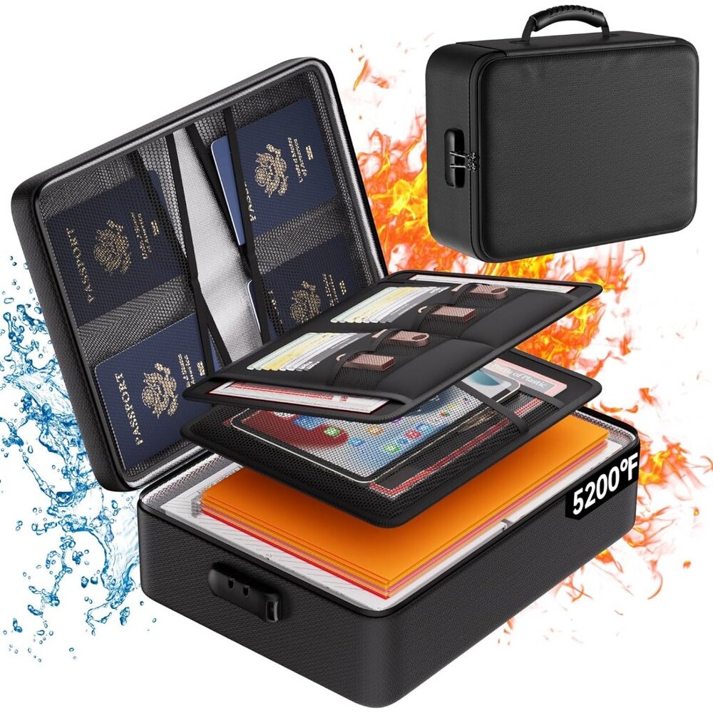 5200°F Document Organizer with Lock,Upgraded Heat Insulated Fireproof＆Waterproof